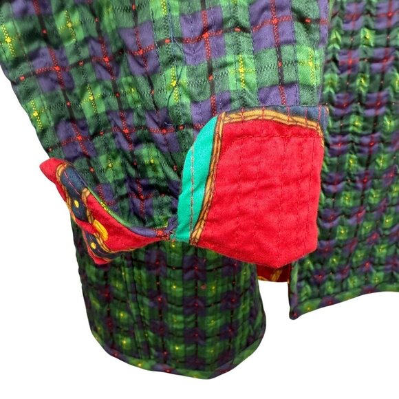 Quilted Reversible Jacket Medium Red Equestrian Plaid Print Preppy Artsy Womens - Picture 9 of 10